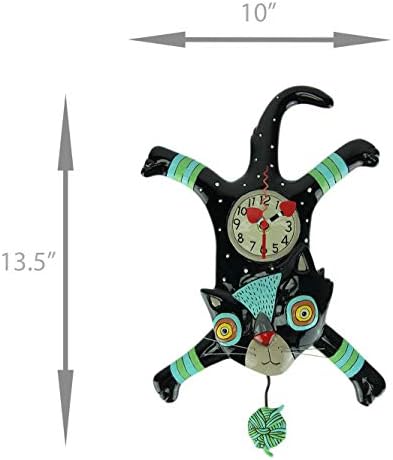 Enesco Allen Designs Craft Attack Cat with Yarn Sculpted Pendulum Wall Clock, 16.25 Inch, Multicolor