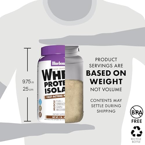 Bluebonnet Grass Fed Whey Protein Isolate 26 g Energy & Workout Recovery BCAA Amino Acids - Gluten-Free, Non-GMO