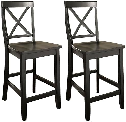 Crosley Furniture X-Back Wood Bar Stools Set of 2, Black, 30-inch