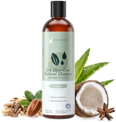 kin+kind Dry Skin + Coat Natural Dog Shampoo - for Dry Skin & Coat - Argan Oil Moisturizing Clean - Cedarwood Fragrance - 12 fl oz