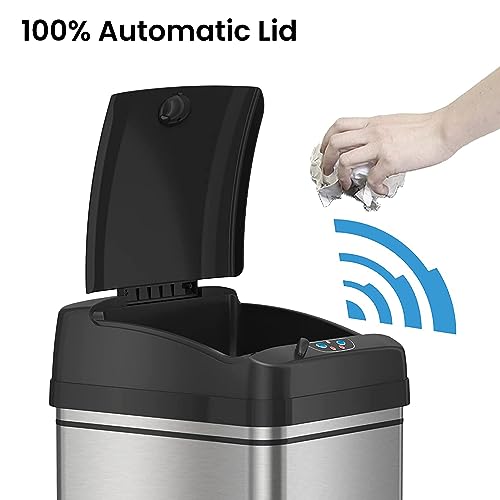 iTouchless 13 Gallon and 2.5 Gallon Automatic Touchless Sensor Kitchen Cans with Odor Control System, Includes 1 Waterproof Reusable “TRASH” Vinyl Sticker, Stainless Steel/02 Gal and 03 Gal