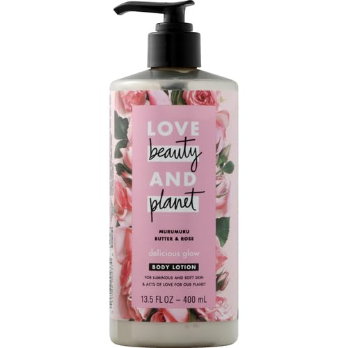 Love Beauty and Planet Delicious Glow Body Lotion Murumuru Butter & Rose for Soft, Glowing Skin Natural Ingredients, Plant-Based Moisturizers, Vegan, Cruelty-Free 13.5 oz | Glowing Skin Natural Ingredients, Plant-Based Moisturizers, Cruelty-Free 13.5 oz
