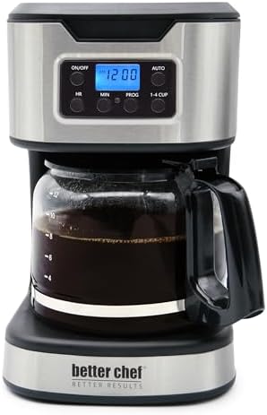 Better Chef Programmable 12-Cup Coffee Maker | 1-4 Cup Setting | Auto-Pause to Serve | 2hr Keep Warm | Perma-Filter | Stainless (Red)