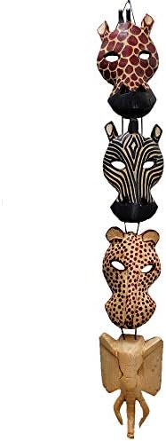 African Masks Wall Hanging Art Hand Carving Safari Décor Wall Head Sculpture Wild Animal Faces Strung Together For A Majestic Display (4A Face)