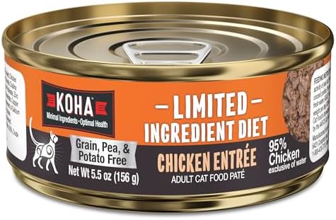 KOHA Limited Ingredient Diet Chicken Pate for Cats, 5.5oz Pack of 24 | Single meat protein, sensitive stomach formula, no fillers, limited ingredient wet cat food, made in USA