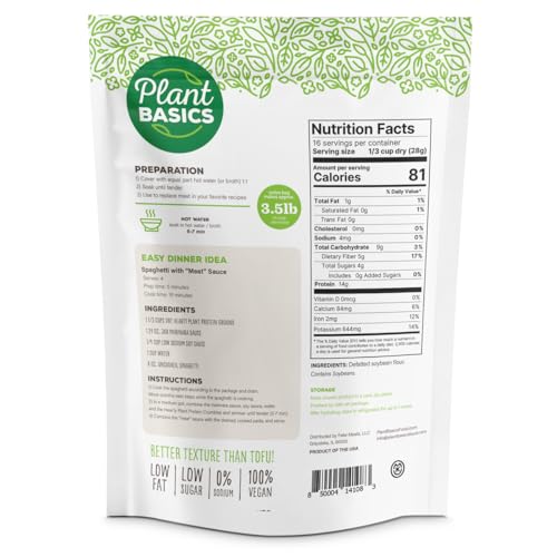 Plant Basics - Hearty Plant Protein - Unflavored Ground, 1 lb (Pack of 6), Non-GMO, Gluten Free, Low Fat, Low Sodium, Vegan, Meat Substitute