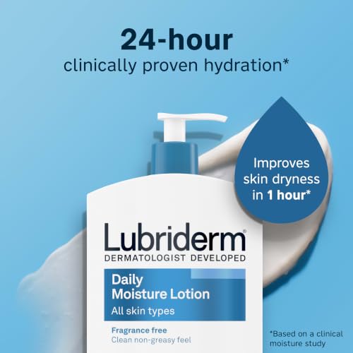Lubriderm Daily Moisture Body Lotion, Fragrance Free, 24 fl. oz | Hydrating Face, Hand & Body Lotion + Pro-Ceramide for Sensitive Skin, 24-Hour Moisturizer with Shea Butter, Non-Greasy