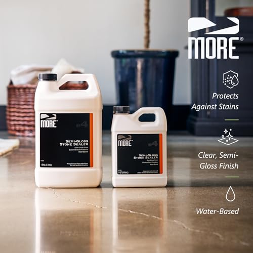 MORE- Semi-Gloss Stone Sealer - Seal & Enhance Natural Stone, Paver, Tile & Concrete - Wet Look Semi-Gloss Finish - Protects Against Oil & Water-Based Stains - Indoor/Outdoor - Water-Based - 128oz