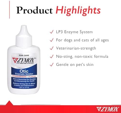 Zymox Otic Enzymatic Solution for Dogs and Cats to Soothe Ear Infections with 1% Hydrocortisone for Itch Relief, 4oz