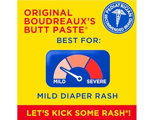 Boudreaux’s Butt Paste Diaper Rash Ointment, 16% Zinc Oxide Baby Rash Cream, Skin Protectant, Fast Relief for Diaper Rash, Pediatrician Recommended