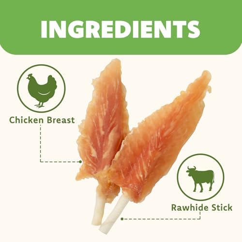 MON2SUN Dog Treats, Chicken Wrapped Triangle Rawhide Sticks, 10.08 oz