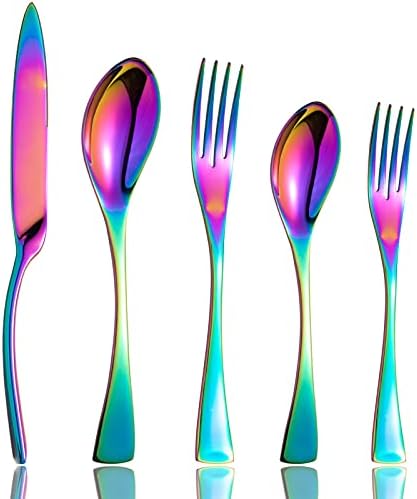 Rainbow Silverware Flatware Cutlery Set,Include Knife Fork Spoon, Dishwasher Safe (color 20 Pieces Flatware Sets)