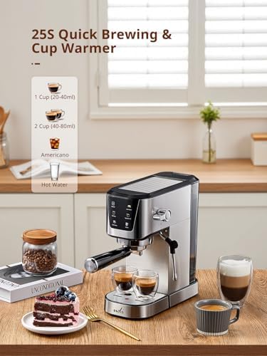 UDI Espresso Machines, 20 Bar Espresso Coffee machine | with LED Touch screen, for Lattes, Cappuccinos, Americano