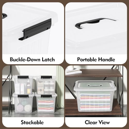 30L Plastic Storage Bin with Lid, Stackable Clear Container