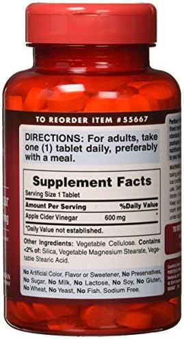 Puritan's Pride Apple Cider Vinegar 600mg, 200 Tablets
