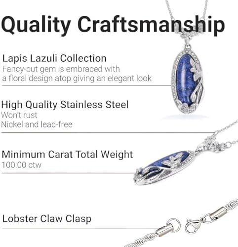 Shop LC Blue Lapis Lazuli Pendant Necklace for Women, Stainless Steel