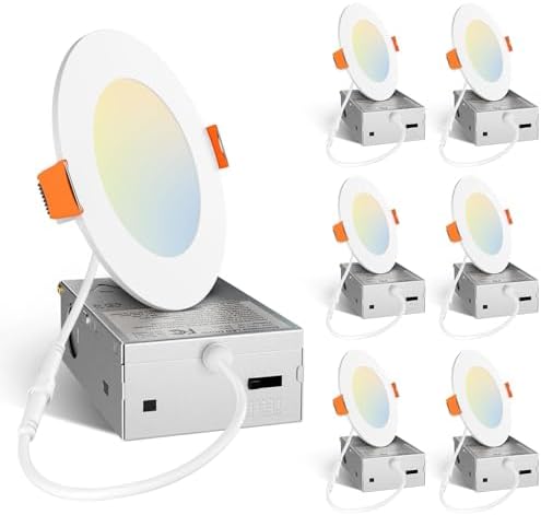 Amico 6 Pack 6 Inch LED Recessed Light with Junction Box, 5CCT, 1050LM, 12W