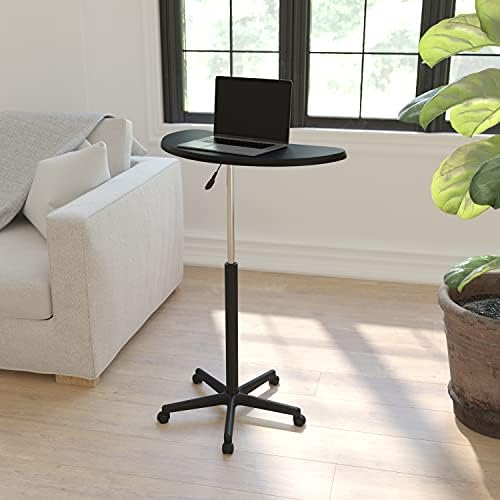 Flash Furniture Eve Sit to Stand Mobile Laptop Desk/Speaker's Lectern with Wheels, Modern Height-Adjustable Portable Standing Computer Desk, Black | Heavy Duty Nylon Base, Dual Wheel Casters
