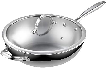 Cooks Standard Multi-Ply Clad 12 Inch Stainless Steel Wok Pan, Stir Fry Pan with Glass Lid, Induction Cookware, Dishwasher & Oven Safe, Compatible with All Cooktops