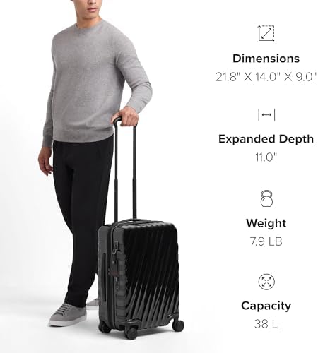 TUMI - 19 Degree Expandable Carry-On - 4-Wheeled Hard Shell Suitcase - 21.8" X 14.0" X 9.0" - Matte Black Texture