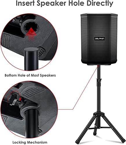 Dolphin SP-2120RBT Dual 12" Party Speaker with Stand Bundle – High-Power Bluetooth Speaker with Sound-Activated Lights & Adjustable ST-200 Stand