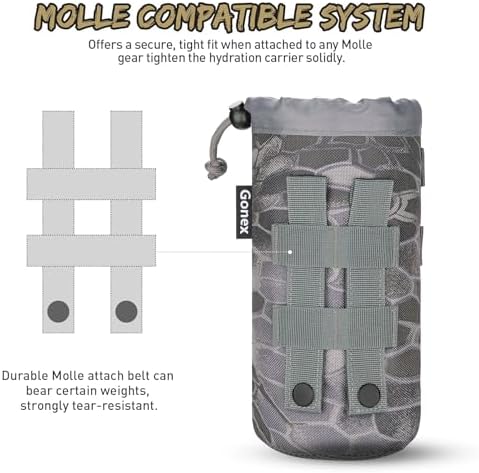 Gonex MOLLE Bottle Pouch, Drawstring Water Bottle Holder | 900D Oxford, Mesh Bottom, Fits MOLLE Packs & Vests, Flexible Height, Holds Bottles or Umbrellas
