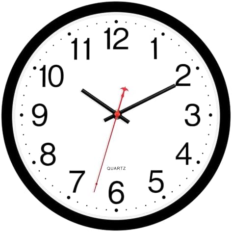 Foxtop 12 Inch Wall Clock Silent Battery Operated Analog Clock, Black