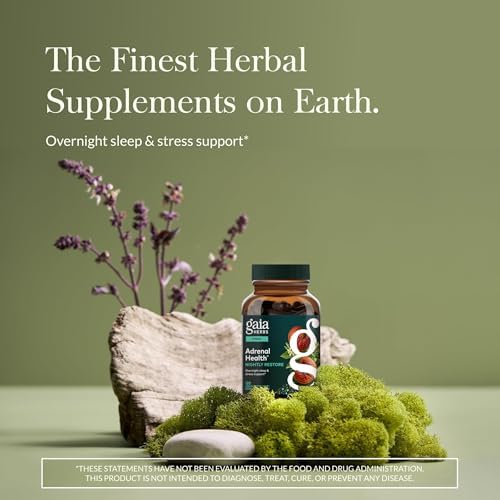 Gaia Herbs Adrenal Health Nightly Restore - Herbal Supplement with Ashwagandha, Magnolia Bark, Cordyceps, Lemon Balm & More* - 120 Vegan Liquid Phyto-Caps (60 Servings)