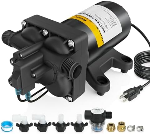 12V RV Water Pump, 5.0 GPM 55 PSI Diaphragm Pump, 20Volt Quiet Fresh Water Pump with Pressure Switch, Self Priming Pressure Pumps for RV Camper Boat Marine Food Truck, Dark Grey