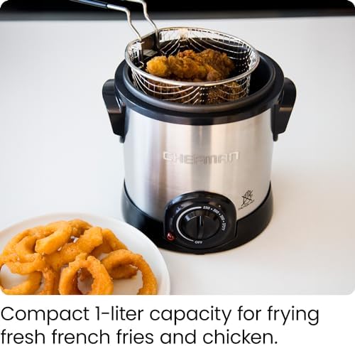 Chefman Fry Guy Deep Fryer with Removable Basket, Easy-to-Clean Non-Stick Coating and Cool-to-Touch Exterior, Adjustable Temperature Control