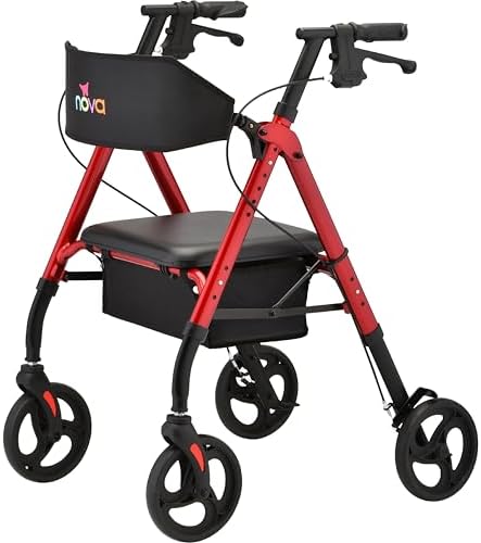 NOVA Star 8 Foldable Rollator Walker for Seniors (5'3"–6'2"), Wide Padded Backrest with Seat, 8” All-Terrain Wheels, Easy-Grip Locking Hand Brakes, Height Adjustable, Sky Blue