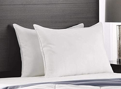 Ella Jayne Home Standard Size Bed Pillows- 2 Pack White Hotel Pillows- Gel Fiber Filled FIRM Gel Pillows with Hypoallergenic Classic Cover- Best