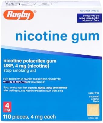 Rugby Polacrilex 4mg Nicotine Gum, Original Flavor, 110 Count (1-Pack) | Sugar-Free Stop Smoking Aid, Helps Reduce Nicotine Cravings and Withdrawal Symptoms, 12-week Schedule