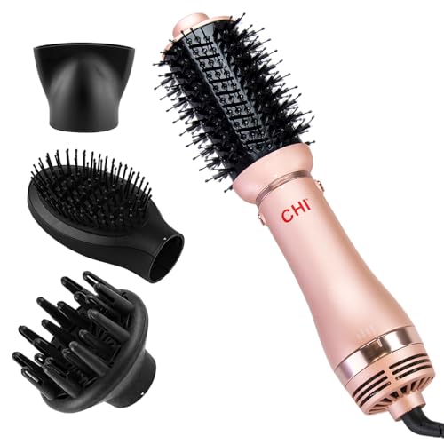 CHI Volumizer 4-in-1 Blowout Brush Hair Dryer, Multi-Attachment Ceramic Ionic Styling Tool, Preserves Natural Hair Moisture for Easy Styling