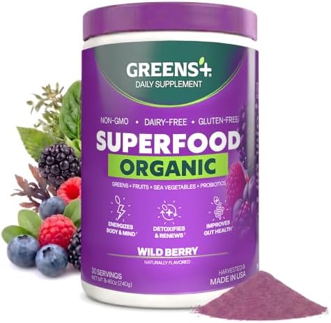 Greens+ Organic RAW Superfood Powder, Dietary Supplement | 8.46oz | Energy Boost | Super Blend Immune Support, Morning Kick, Nutrition Vibrant Health, Vegan, Soy Free | Dairy Free | Gluten Free
