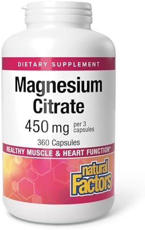Natural Factors, Magnesium Citrate 150 mg, Muscle and Heart Health Formula, 180 Capsules