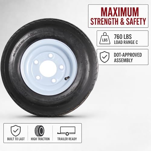 eCustomrim 2-Pack Trailer Tire Rim Assembly 4.80-8 480-8 LRC 5 Lug White | 4.80 X 8 8 Inch Load Range C 6 Ply Tire