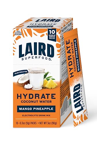 Laird Superfood HYDRATE Coconut Water Powder Drink Supplement with Coconut Water and Auqamin, All Natural, No Added Sugars, Gluten-Free, Non-GMO, Vegan, 8 oz. Bag, Pack of 1