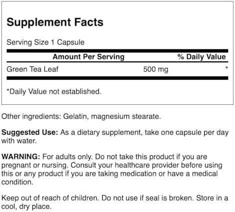 Swanson Green Tea Antioxidant Support 500 mg, 30 Capsules | Contains Antioxidant Polyphenols to Neutralize Free Radicals and Support Energy, Brain