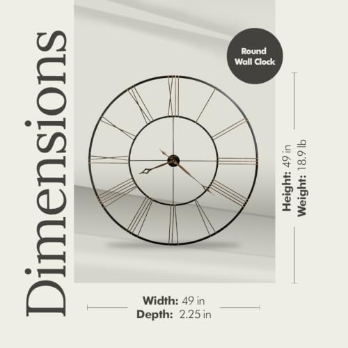 Howard Miller Postema Gallery Wall Clock | Wrought Iron Black Finish | Oversized Analog Clock with Roman Numerals | Quartz Movement | for Bedroom