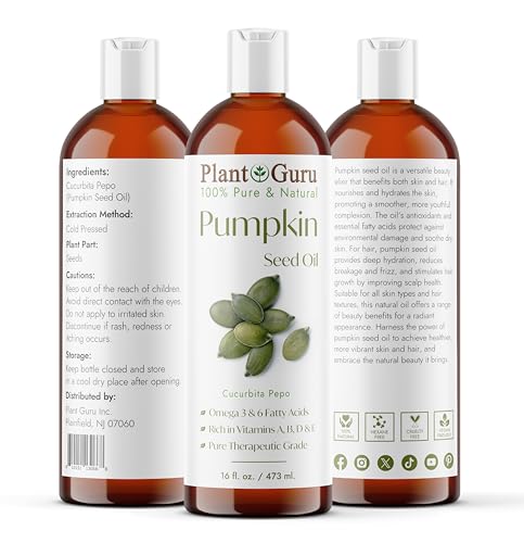 Plant Guru Pumpkin Seed Oil 16 oz. Virgin, Unrefined Cold Pressed 100% Pure Natural – Ideal for Skin, Face, Body