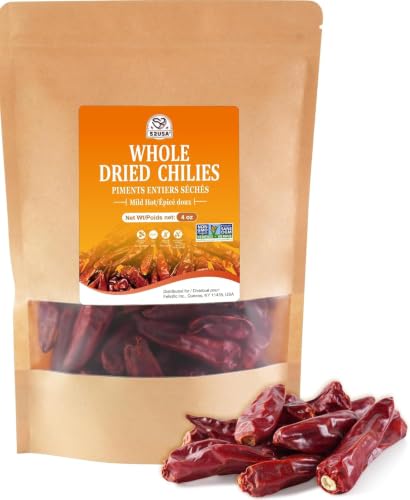52USA Dried Chilli Peppers, Whole Dried Chilies 4 oz, Mild Spicy Chili Peppers, 100% Natural & Premium Sichuan Red Dry Chilis, Red Chili Peppers