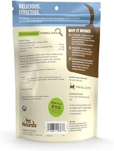 Pet Naturals Calming Chews for Cats, Anxiety Relief with Gentle Ingredients for Thunder, Fireworks, Travel, Grooming, Calming Pet Treats, Chicken Flavor, 30 Count