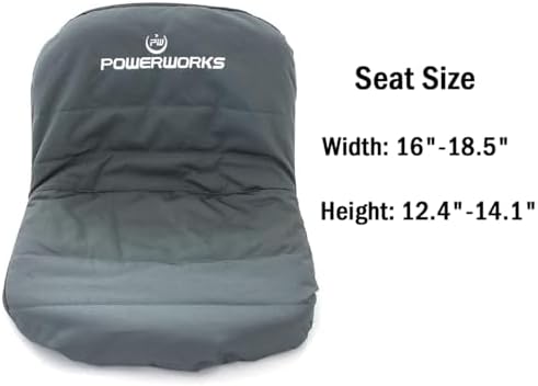 POWERWORKS Weatherproof Deluxe Riding Lawn Mower Seat Cover, Medium, Black | For Seats 12.4-14.1" High, 600D Oxford Cloth, Storage Pockets