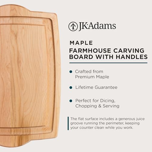 J.K. Adams Farmhouse Carving Board w/ Juice Groove, 14" x 20" | Maple Wood Kitchen Cutting Board for Food Prep and Chopping