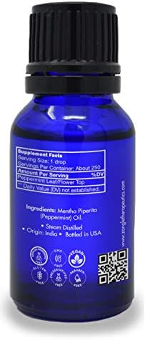 Zongle Peppermint Essential Oil, India, Safe To Ingest, Mentha Piperita, 15 mL