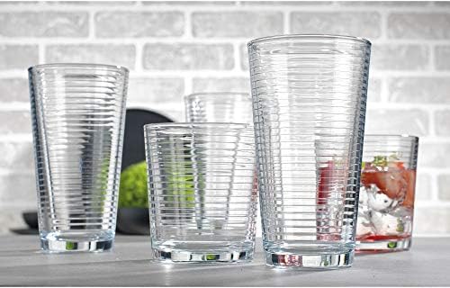 Le'raze Set of 16 Heavy Base Ribbed Durable Drinking Glasses Includes 8 Cooler Glasses (17oz) and 8 Rocks Glasses (13oz)