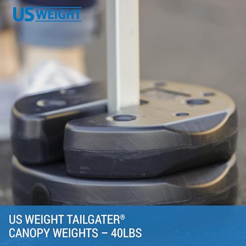 US Weight 40 Pound Canopy Weight Set of 4 and Carry Strap with No-Pinch Design - Easy Installation and Removal to Secure Tents, Canopies