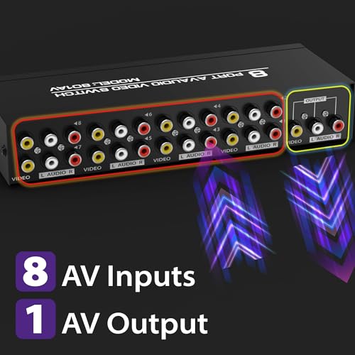 Fosmon 4-Way RCA Splitter AV Switcher 4 in 1 Out Audio Video Selector Box | 4 in 1 out female 4-way RCA composite AV switcher selector switch box with cable for HDTV STB DVD retro game consoles.