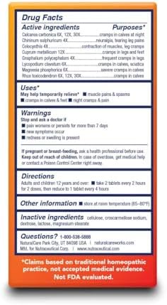 NaturalCare Leg Cramps, Homeopathic Tablets, 60ct | May Provide Support for Leg, Calf & Foot Cramps, Muscle Spasms & Pain